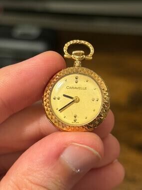 Caravelle Swiss Gold Tone Pendant Pocket Watch Mechanical
